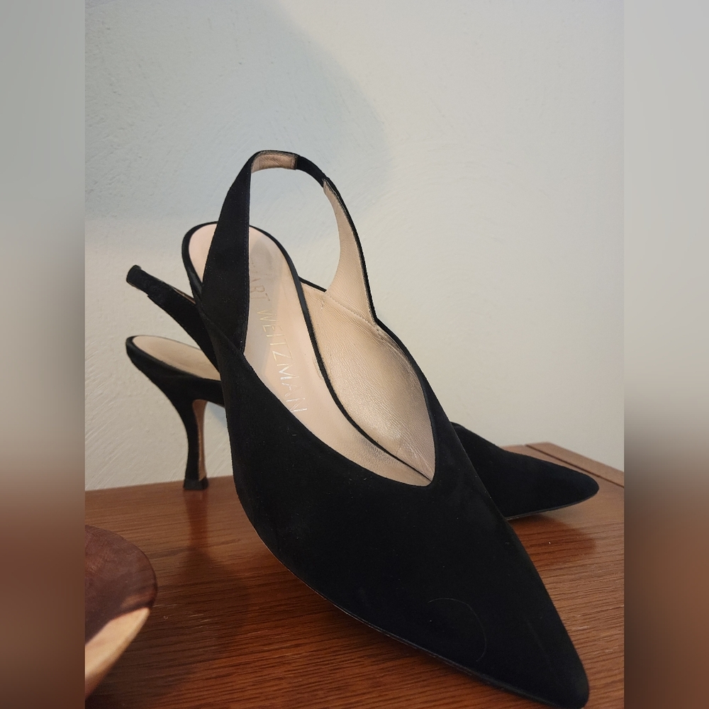Stuart Weitzman Avianna Black Suede Slingbacks | Size 7 Med  Pre-owned